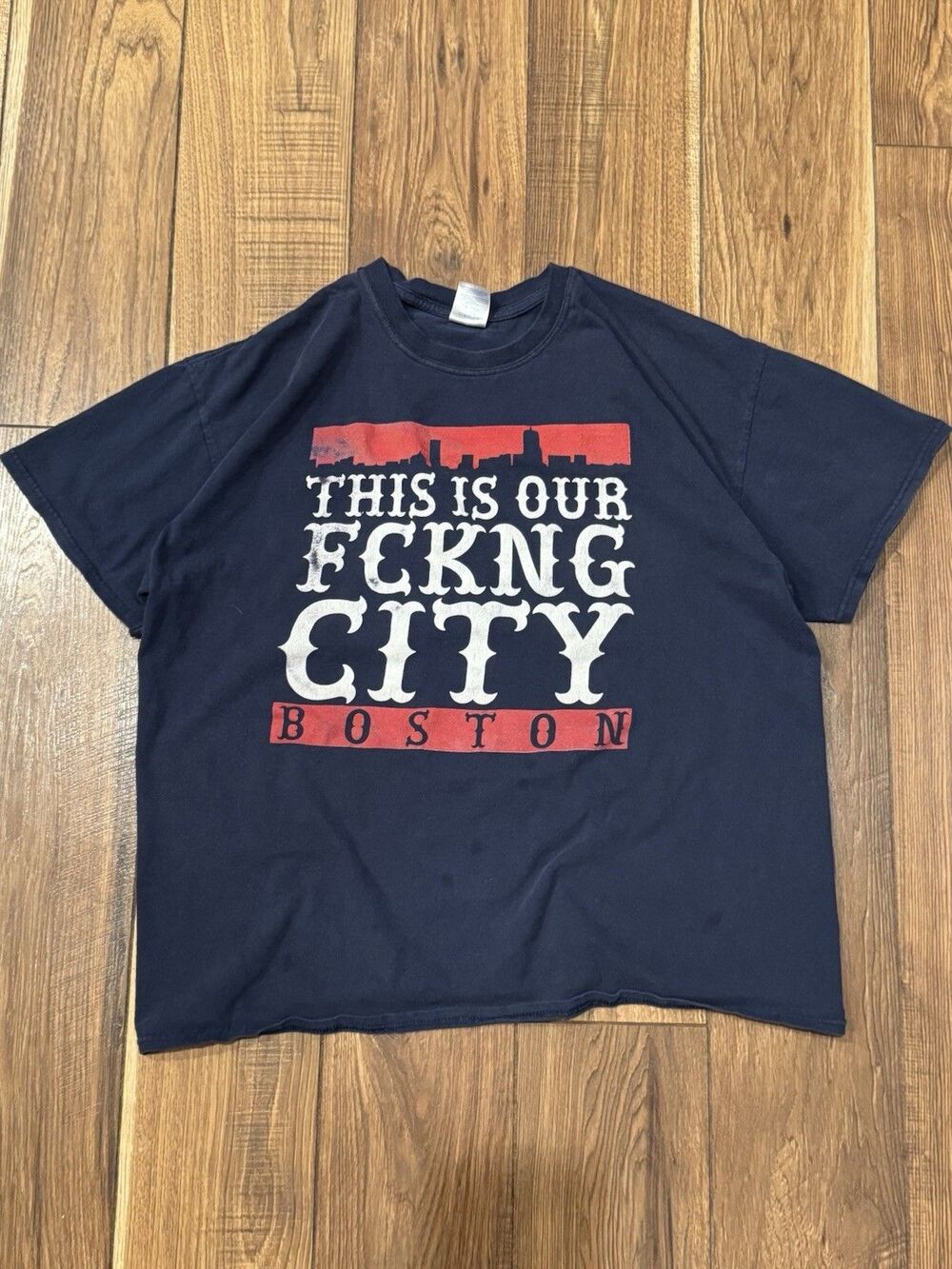 VTG Boston Red Sox Humor T-Shirt XL Blue This Is Our City MLB Baseball Fenway